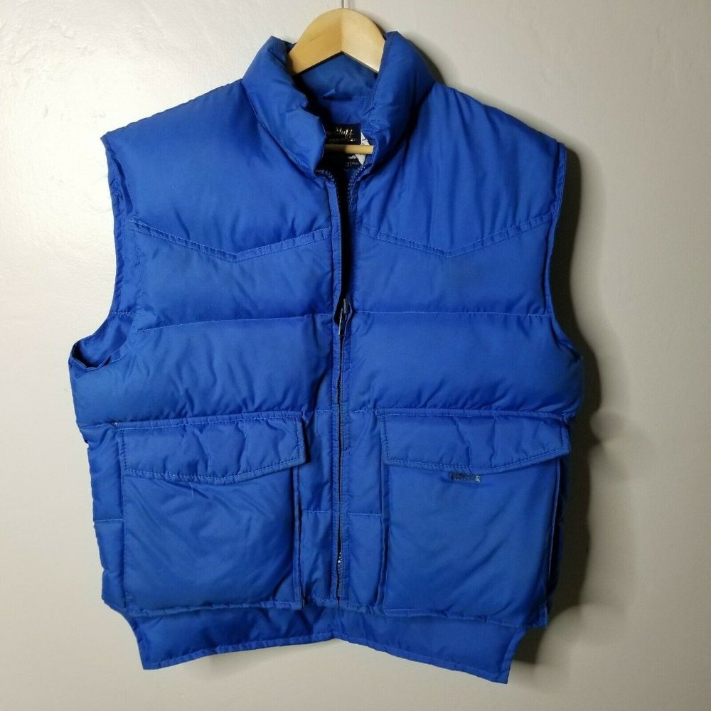 Mens Down Filled Blue Vest Size Large Vintage Stans Stuff Made in Taiwan